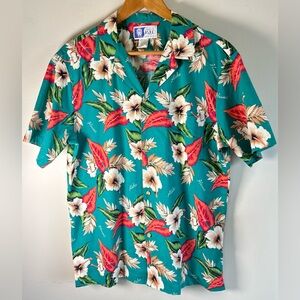 Vintage RJC Mens Hawaiian Button Down Shirt Size L Hawaii Surfer Floral Aloha